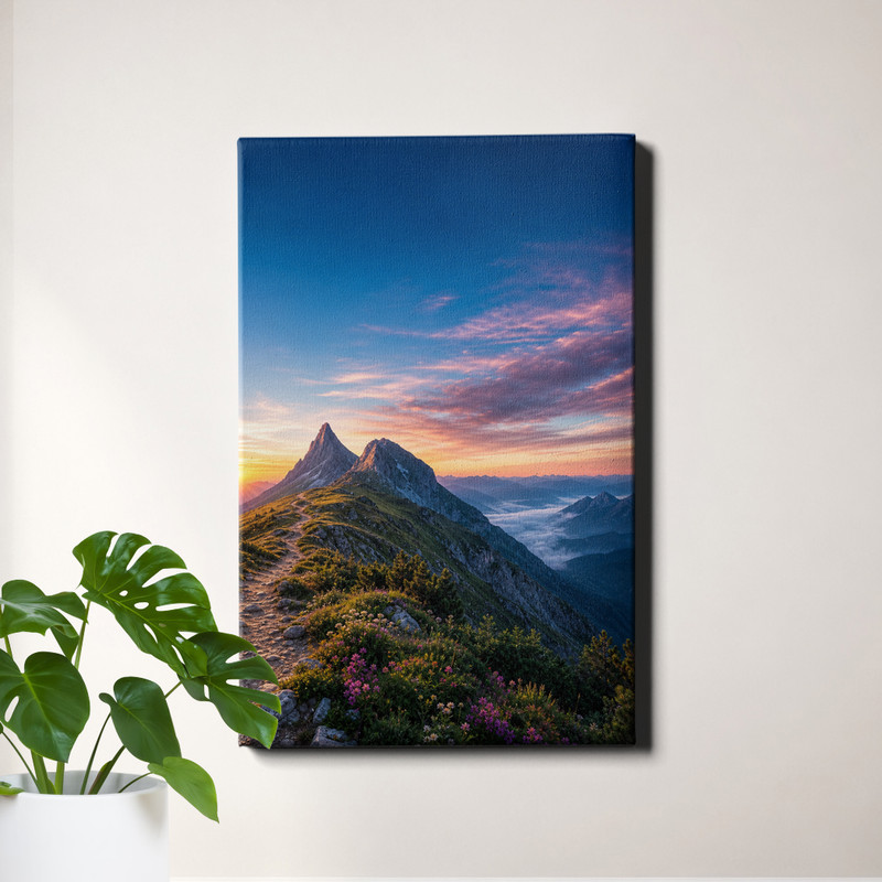 Cinematic Mountain Sunrise Ridge Trail Framed Canvas Wall Decor 20x30inch