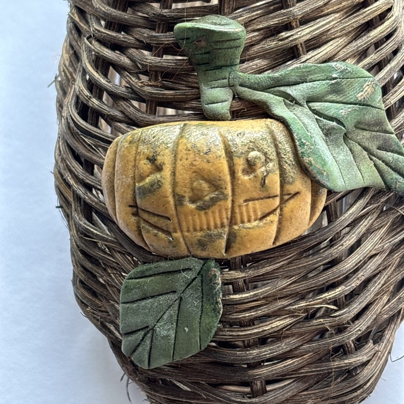 Vintage Wicker Rattan Wall Pocket Door Hanger Boho Primitive Pumpkin 11x3" gallery