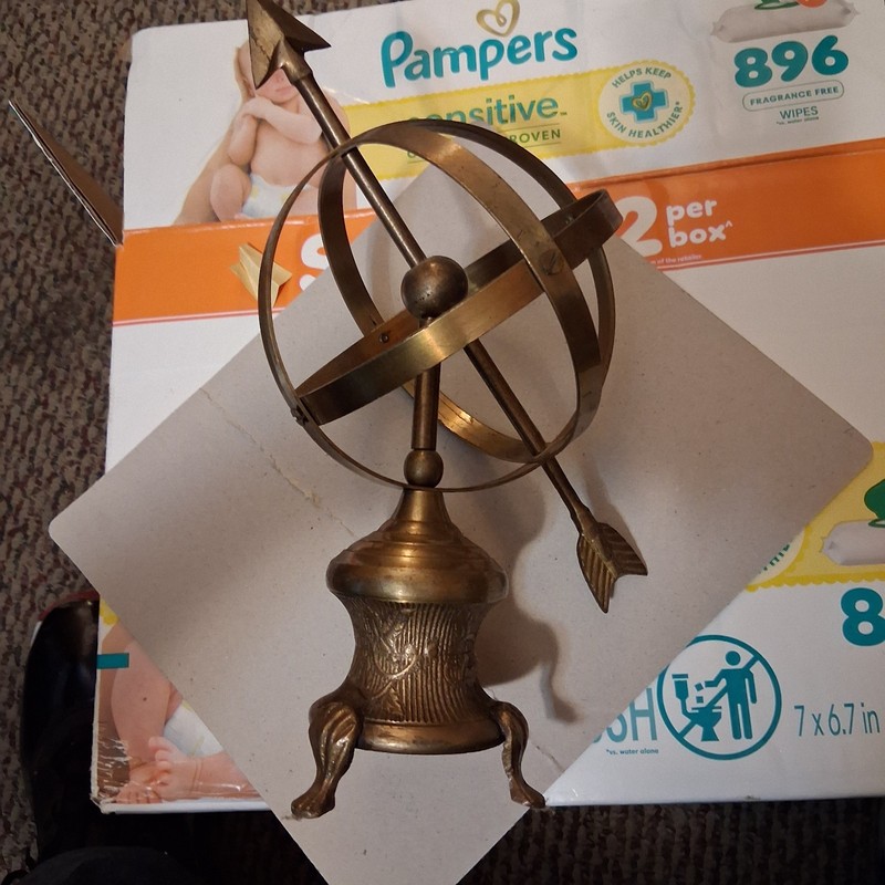 Armillary Sphere Tabletop Decor w/ Base, Gold Metal Antique Style, Free Standing
