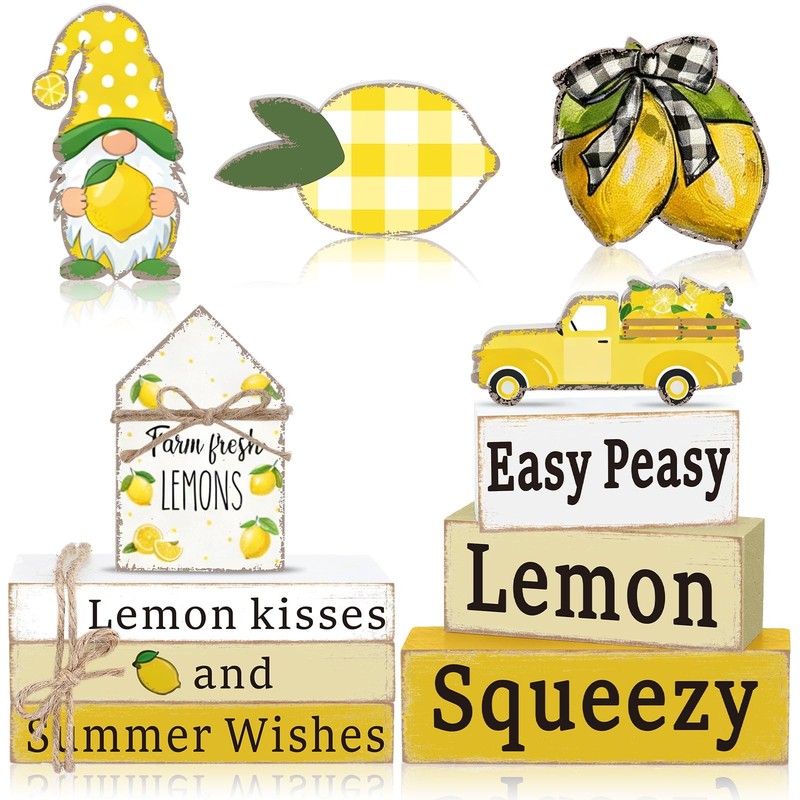 11 Pcs Lemon Table Decorations Set Lemon Tiered Tray Decor Summer Wooden Top …