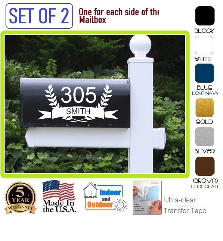 SET OF 2 CUSTOM PERSONALIZED VINYL MAILBOX NUMBERS NAME DECAL, (Model 21)