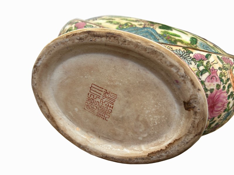 Chinese Oriental Porcelain People Scenery Flat Round Shape Vase ws3491 gallery