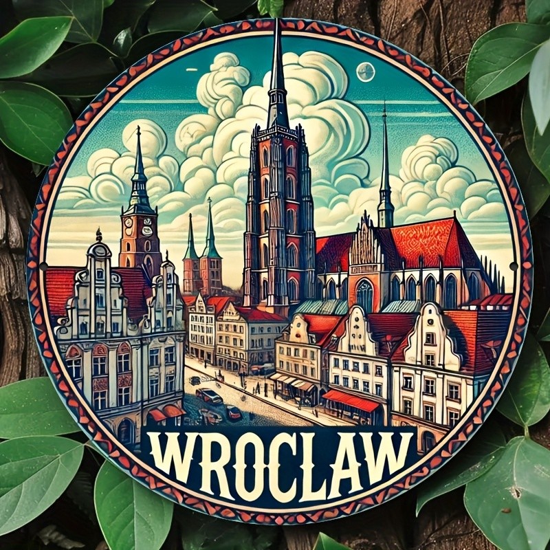 1pc 8 x 8 inches Vintage Style Tin Metal Signs Wall Art Sign – Wrocław Cityscape