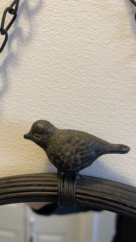 Round Metal Hanging Mirror w/ Chain Home Decor- Bird Accent Black Bird 11 Inches gallery