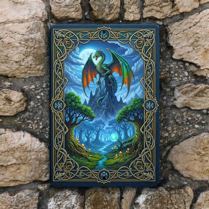 Dragon Metal Wall Sign, 8×12 Fantasy Forest Dragon Decor