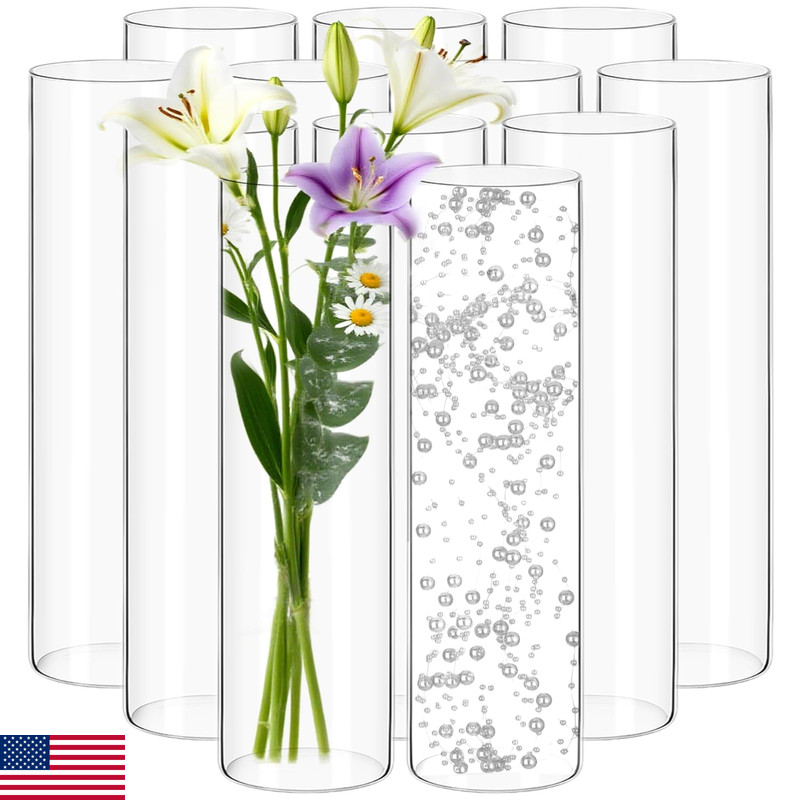 Yemosa 12Pack Glass Cylinder Vases For Centerpieces – 16 Inch Tall Flower Vase