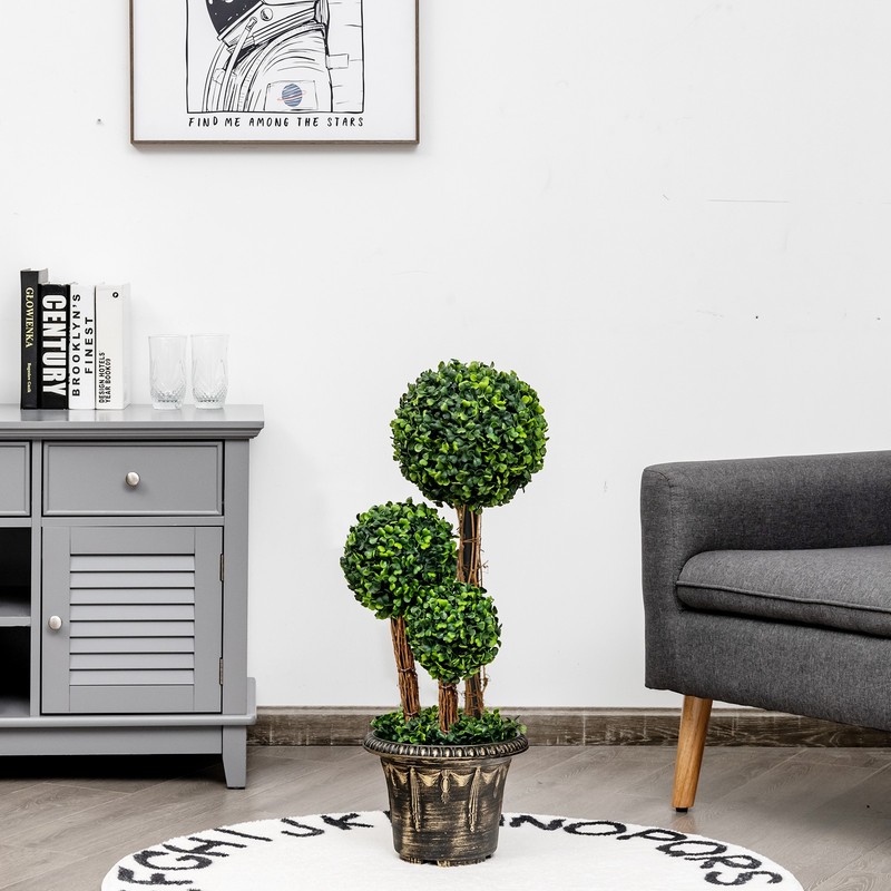 Costway 30” Artificial Topiary Triple Ball Tree Indoor Outdoor Greenery Plant gallery