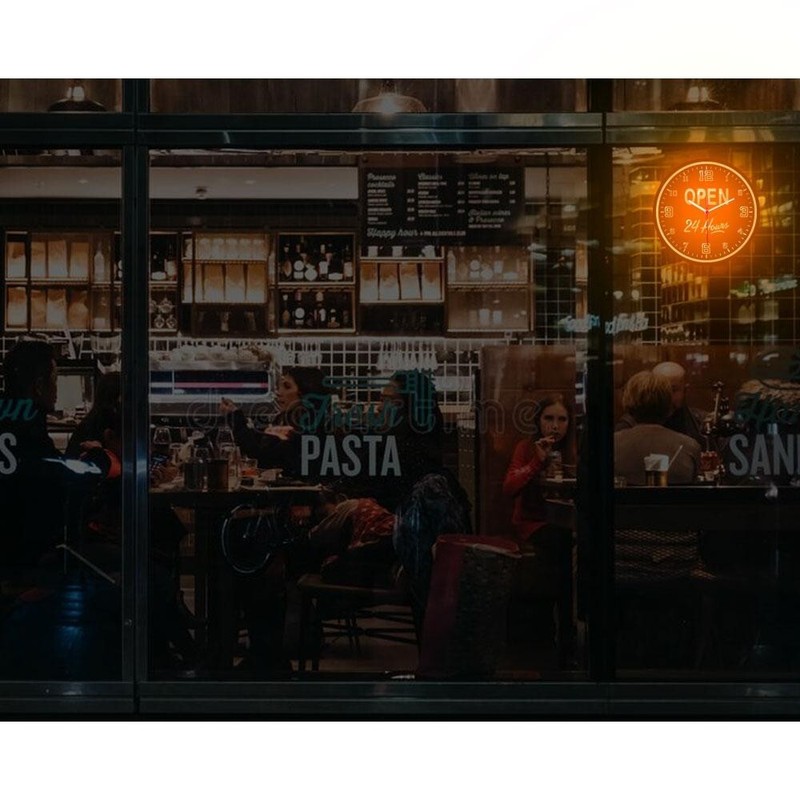 Open 24 Hours Cafe Restaurant Shop Colorful Flexible Neon Clock 10" gallery