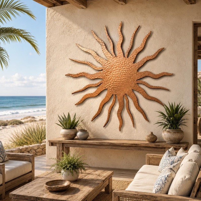 Large Metal Sun Wall Art, Coastal Outdoor Decor, Modern Sunburst Hanging