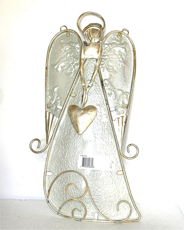 Angel w/Heart Glass Metal Wall Decor By Sunset Vista Christmas 15×8”