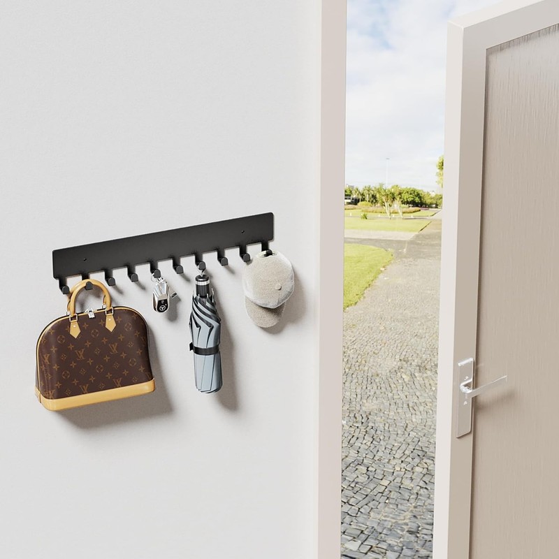 Wall Mounted Key Holder with 10 Hooks - Stylish Black Key Rack gallery