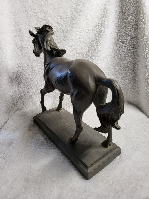 Three Hands Corp Dark Charcoal Bronze Faux Wood Horse Statue Figurine on Base gallery