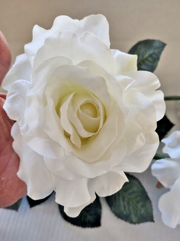 Three long stem real touch silk roses WHITE
