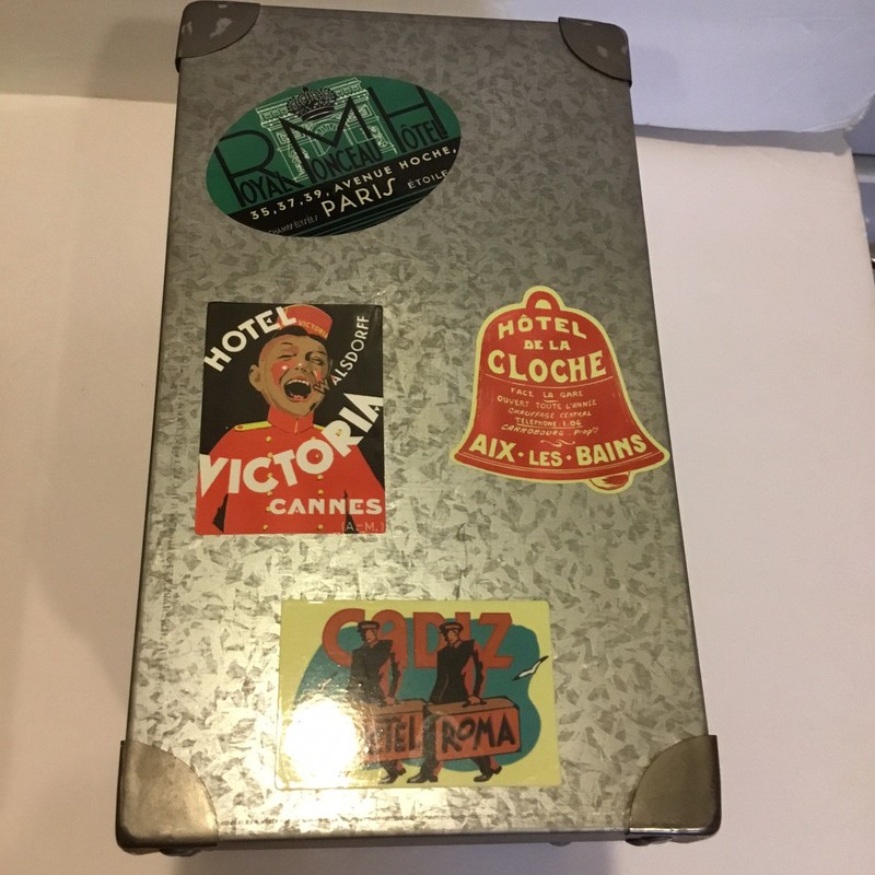 2 Metal Travel Stickers Decorated Storage Boxes 11 X 8 x 5 And 10 x 5 X 6 Inches gallery