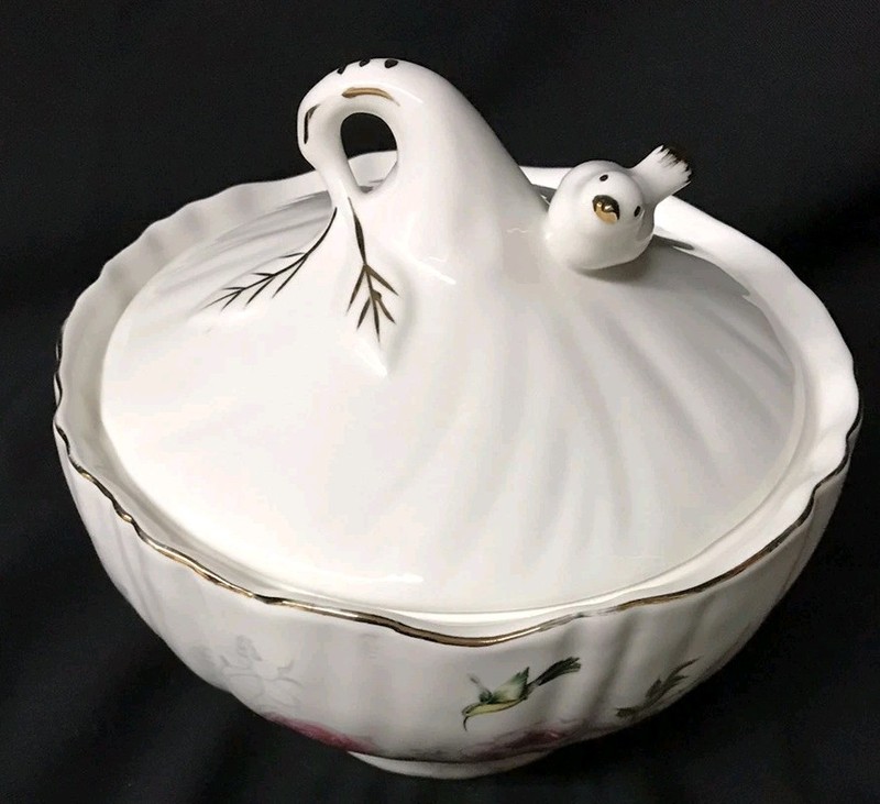 Grace's Teaware Fine Porcelain Hummingbird Pink Floral Design Lg Bowl w/ Lid (B) gallery