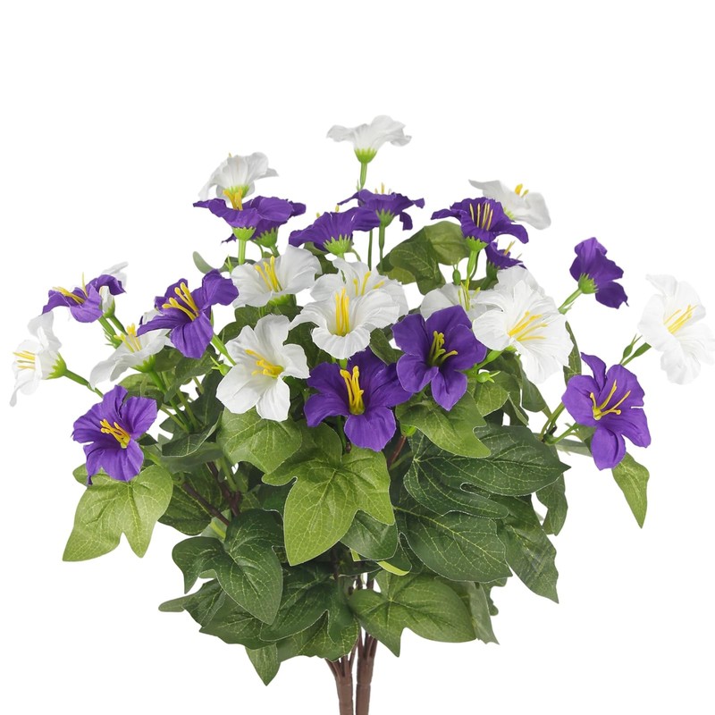 2 Pcs Artificial Flowers for Outdoors Fake Petunias Plants Outside Purple and…