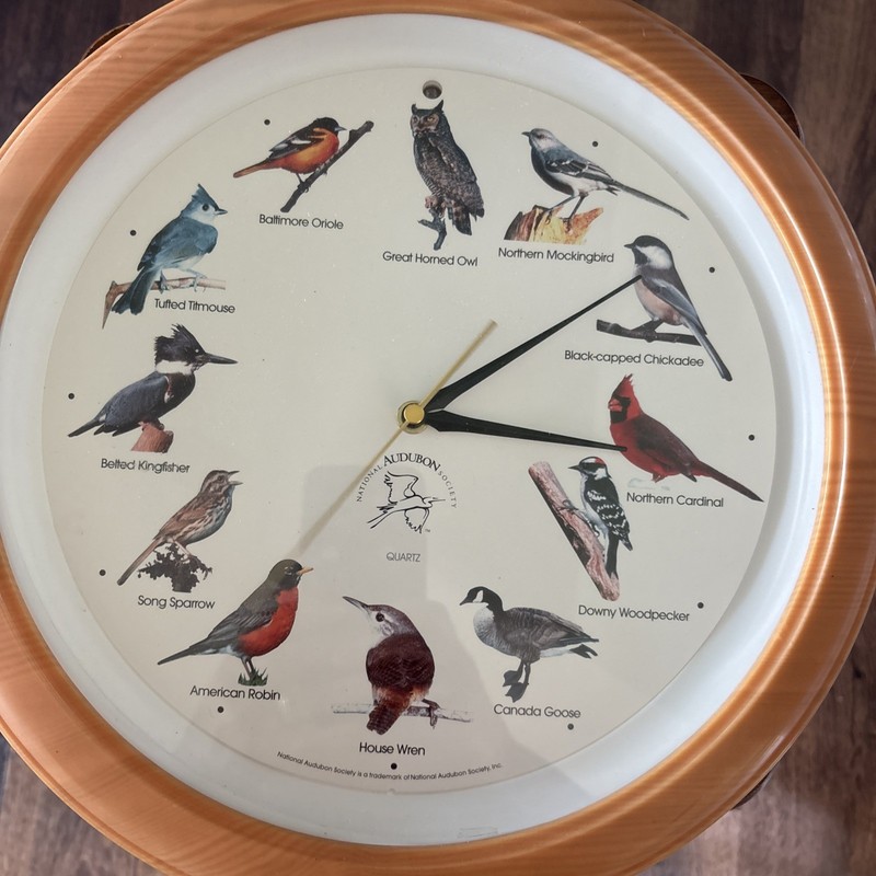 National Audubon Society Bird Clock 13" Oak Colored Frame gallery