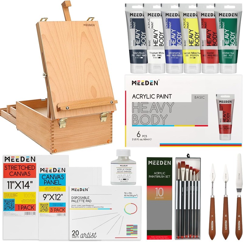 MEN Acrylic Painting Set with Easel: 44 Pcs Art Supplies Painting Kit