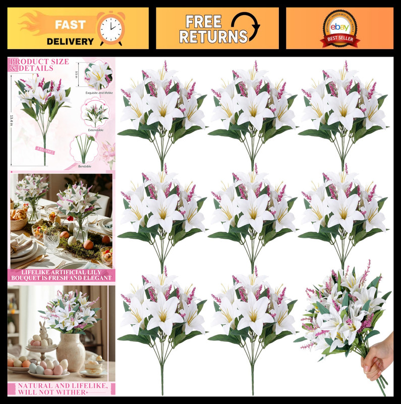 8 Pcs Silk Tiger Lily Bouquets, Realistic Faux Flowers for Weddings, Home Decor