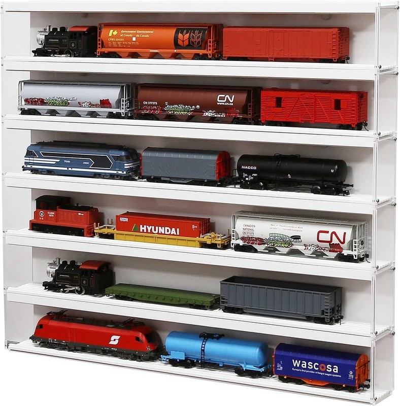 Train Display Case 24″ HO N Car 1/64 Model Locomotive Wall Shelves White Cabinet