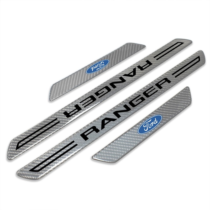 Ford Ranger Silver Carbon Fiber Universal Door Sill Protector Kick Plates