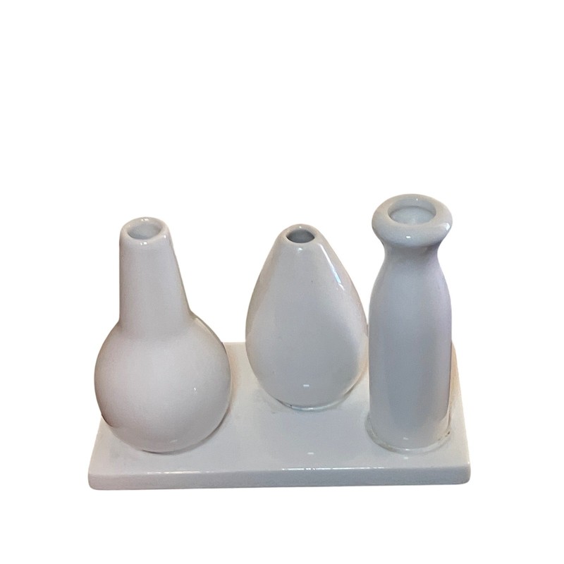 Ceramic Triple Abstract Bud Vase Set White Minimalist Modern Stylish Home Decor gallery
