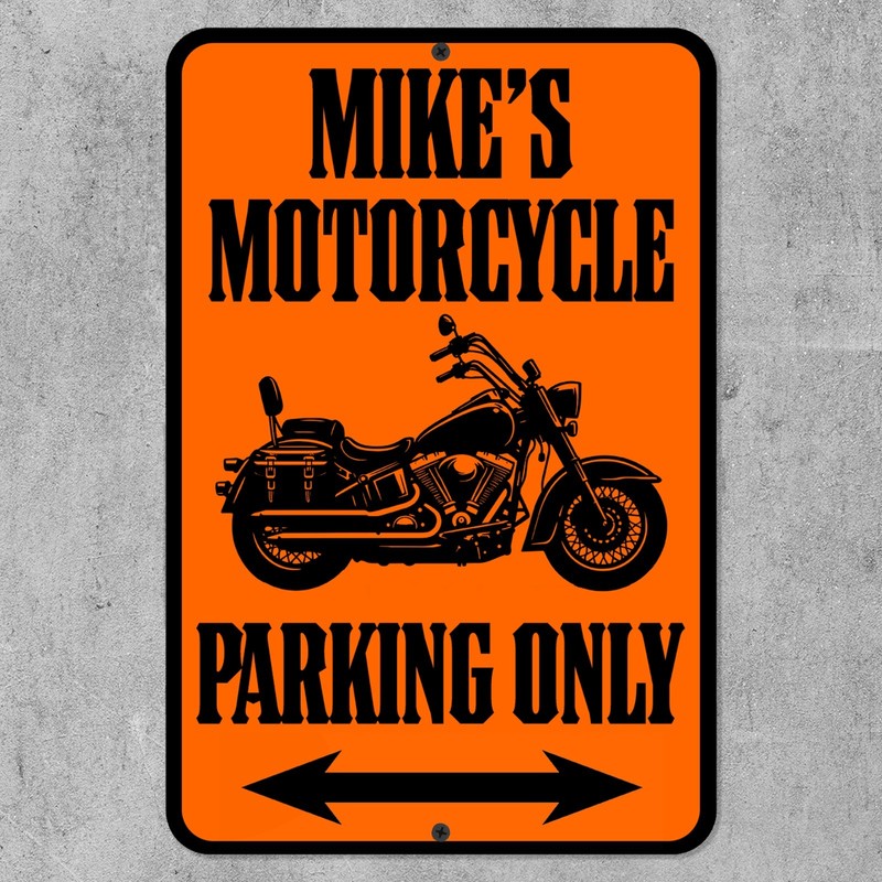 Custom Motorcycle Parking Sign Personalized Harley Biker Themed Rider Gift