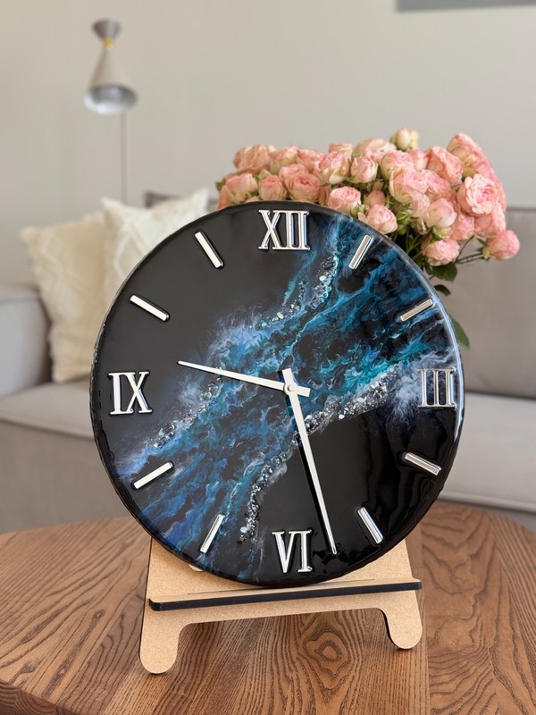 Blue Galaxy Handmade Resin Wall Clock 40 cm – Luxury Black & Blue Marble Art Clo gallery