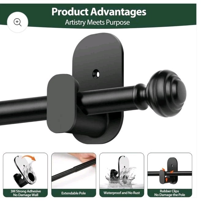 KAMANINA 5/8 Inch Curtain Rods 32 to 58 Inches (2.6-4.8ft), Black gallery