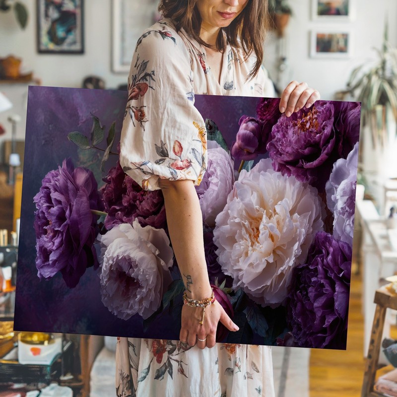 Purple and White Peony Flowers Floral Botanical Garden Home Room Canvas Decor gallery