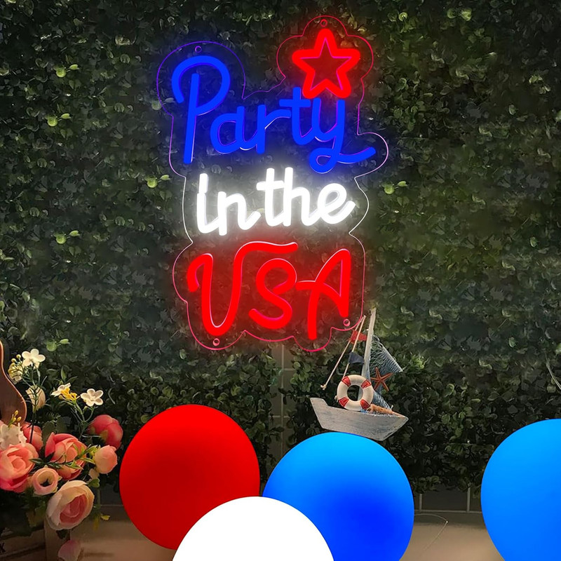 Party in the USA Neon Sign,Patriotic Neon Light for 250Th Anniversary,4Th of Jul