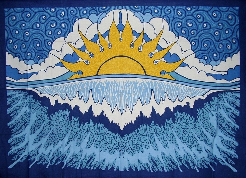 Poster Size Sun Wave Print Cotton Wall Hanging 45″ x 30″ Blue