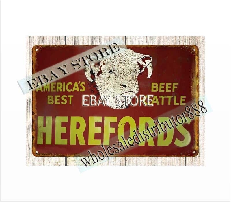 Hereford’s Beef Cattle farmhouse ranch metal tin sign tin retro rustic signs