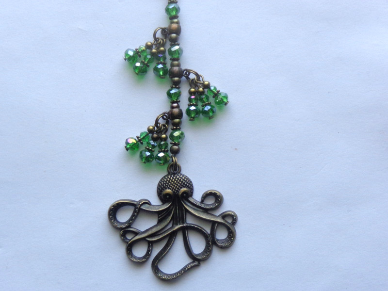 OCTOPUS NAUTICAL BRONZE SUNCATCHER CRYSTAL BEADS KEYCHAIN PURSE CLIP BAG CHARM gallery