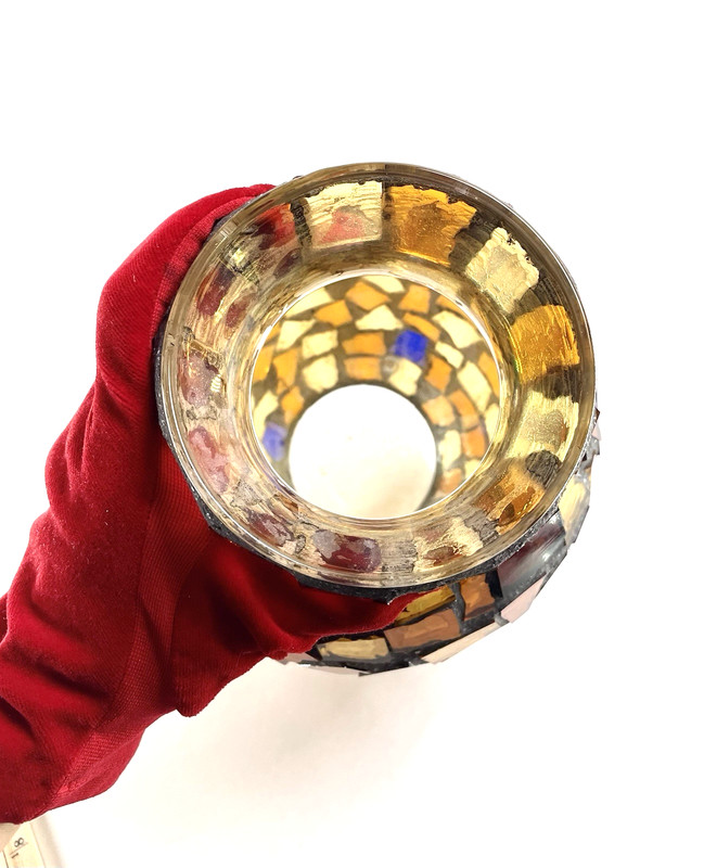 Stained Glass Vase Mosaic Hand Made Amber Gold Red Blue Green 10in Colorful gallery
