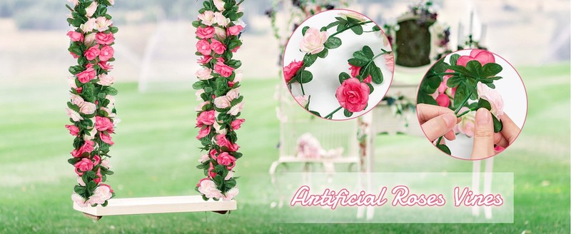 18 Pack 144 FT Artificial Flower Garland, Fake Pink Roses Vines Silk Flowers gallery