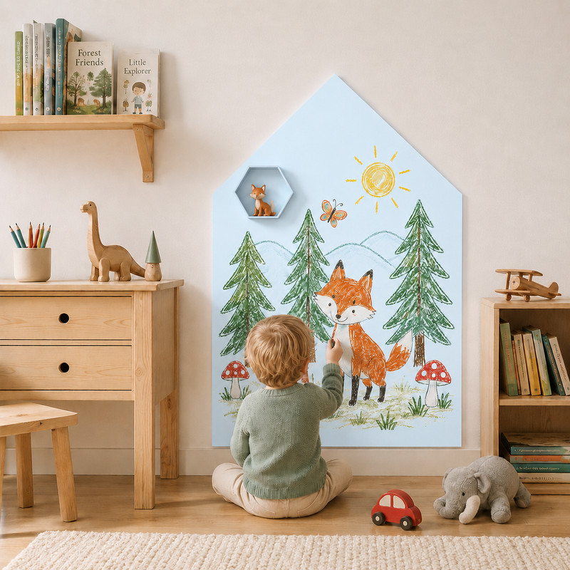 Magnetic Wall Decal Cottage House Shape Kids Chalkboard Sticker Playroom