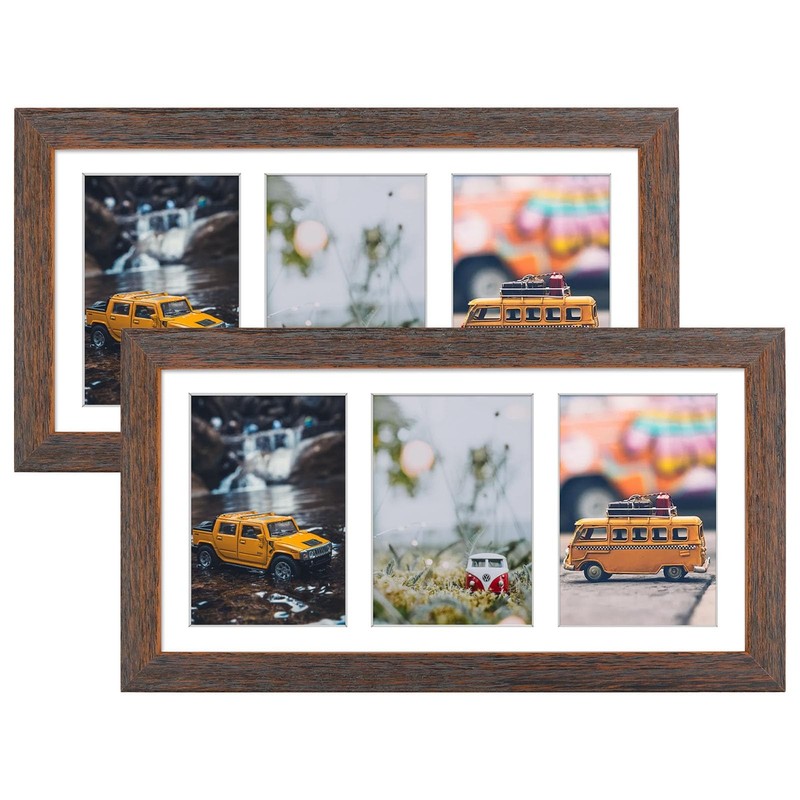 Golden State Art, Set of 2, 7×14 Distressed Brown Wood Frame 3Opening White …