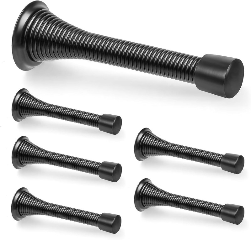6 Pack Black Spring Door Stops 3-1/4″ Heavy Duty Wall Mount Door Stoppers