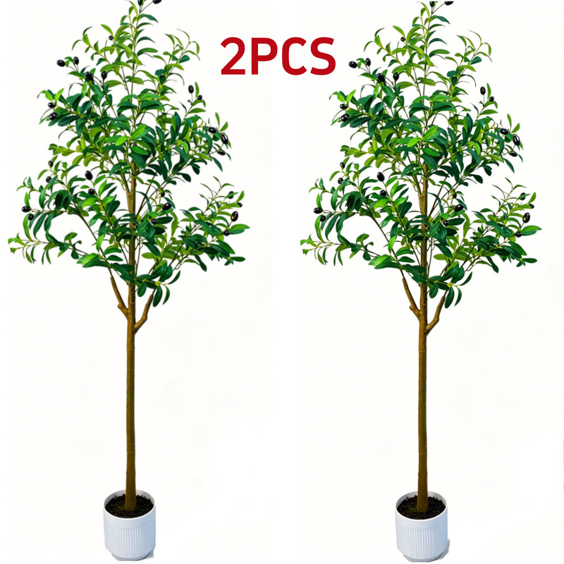 2Pcs 5Ft Artificial Olive Tree Realistic Adjustable Branches Planter Home Office