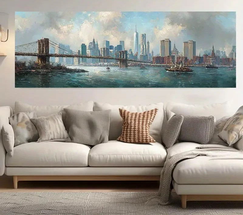 Panoramic Brooklyn Bridge & Empire State Design Canvas Wall Art Home Decor