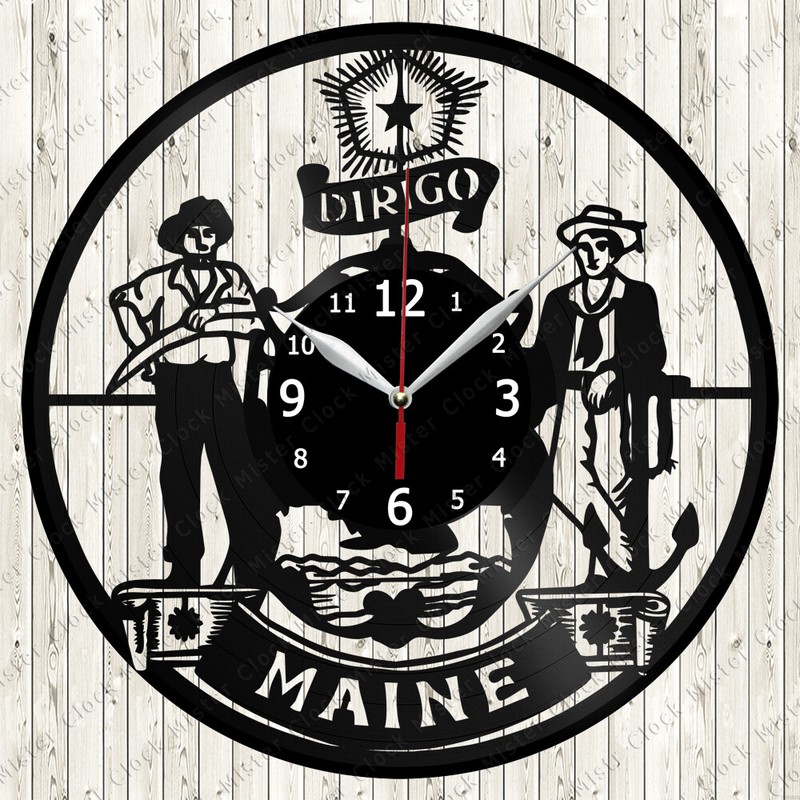 Maine Vinyl Record Wall Clock Decor Handmade 6484