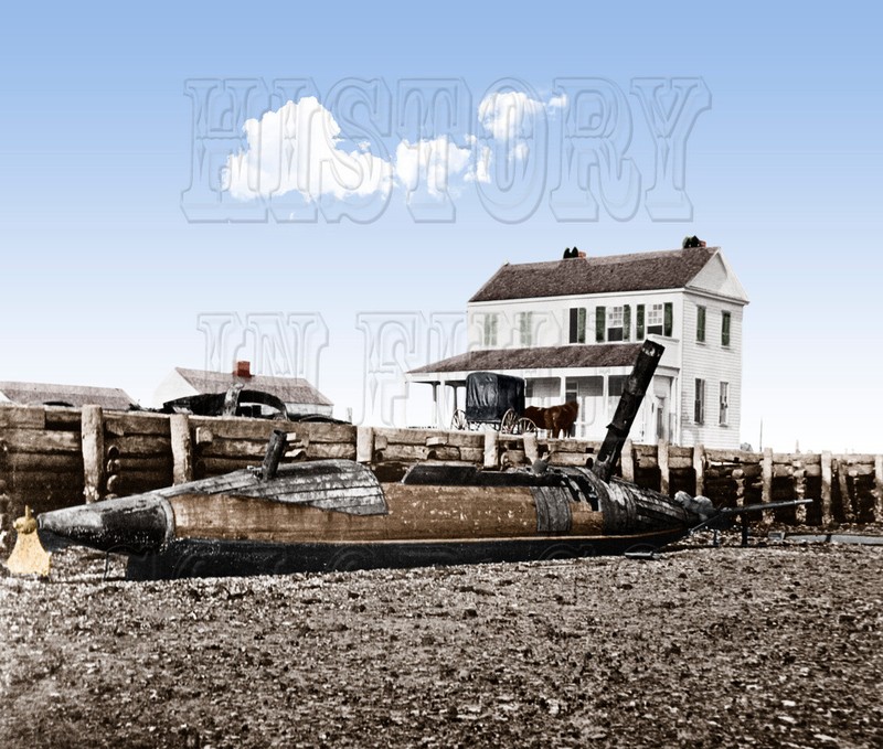 David torpedo boat Abandoned at Charleston,SC color Civil War photo -165-C-751
