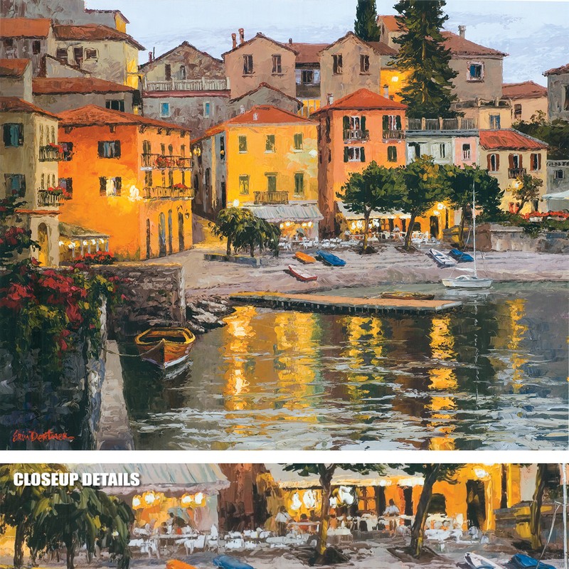 46Wx36H” DUSK REFLECTIONS ON LAKE COMO by ERIN DERTNER – BOATS CHOICES of CANVAS