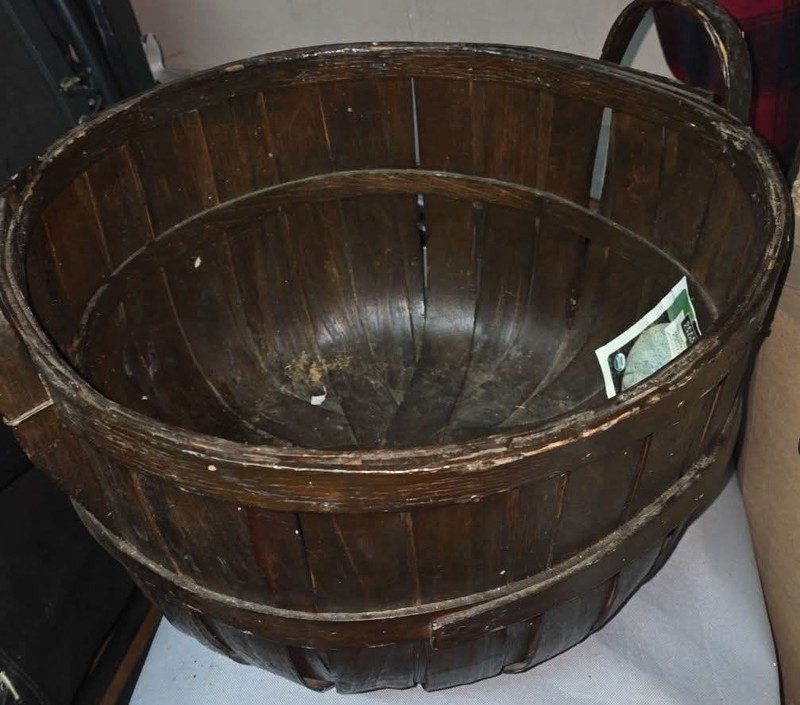 Handmade Round Wood Basket w/ Handles, Brown Rustic Traditional, 12in 15qt