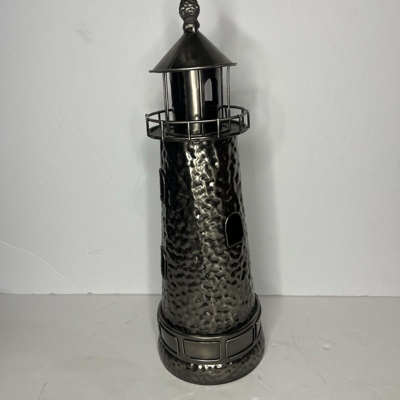 Lighthouse Metal Gun Metal Gray Silver Decorative 16x5” gallery