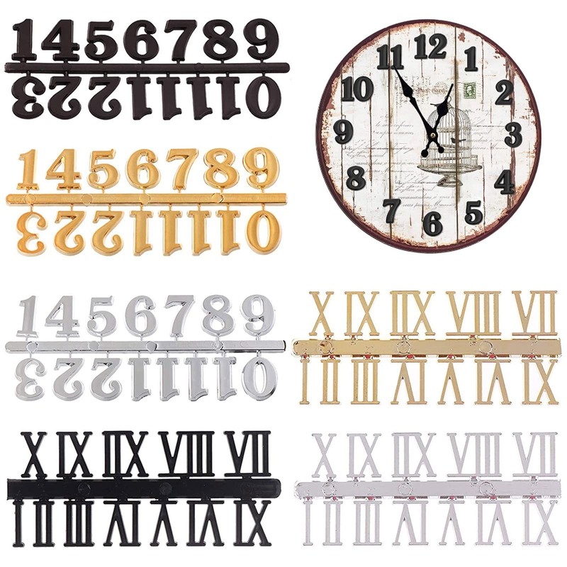 6Pcs Clock Numerals Kit Arabic Roman Numbers for DIY Repair Parts Replacement