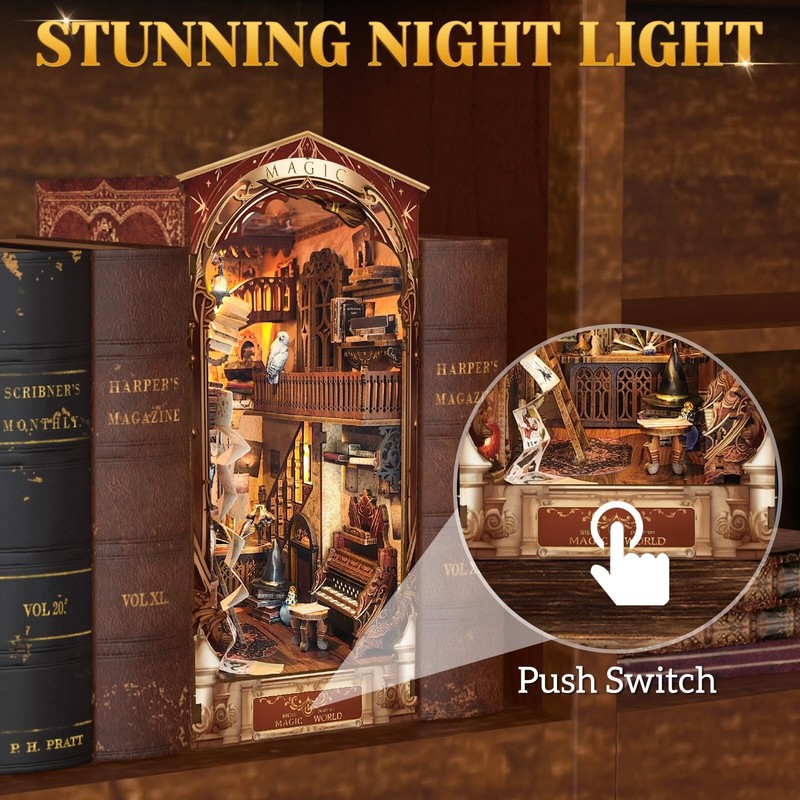 DIY Book Nook Kit - Wooden DIY Bookend Dollhouse w/LED Lights gallery