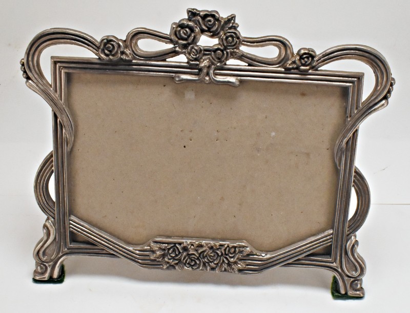 VTG 7×6 Ornate Pewter Metal Picture Frame Art Nouveau Filigree Floral