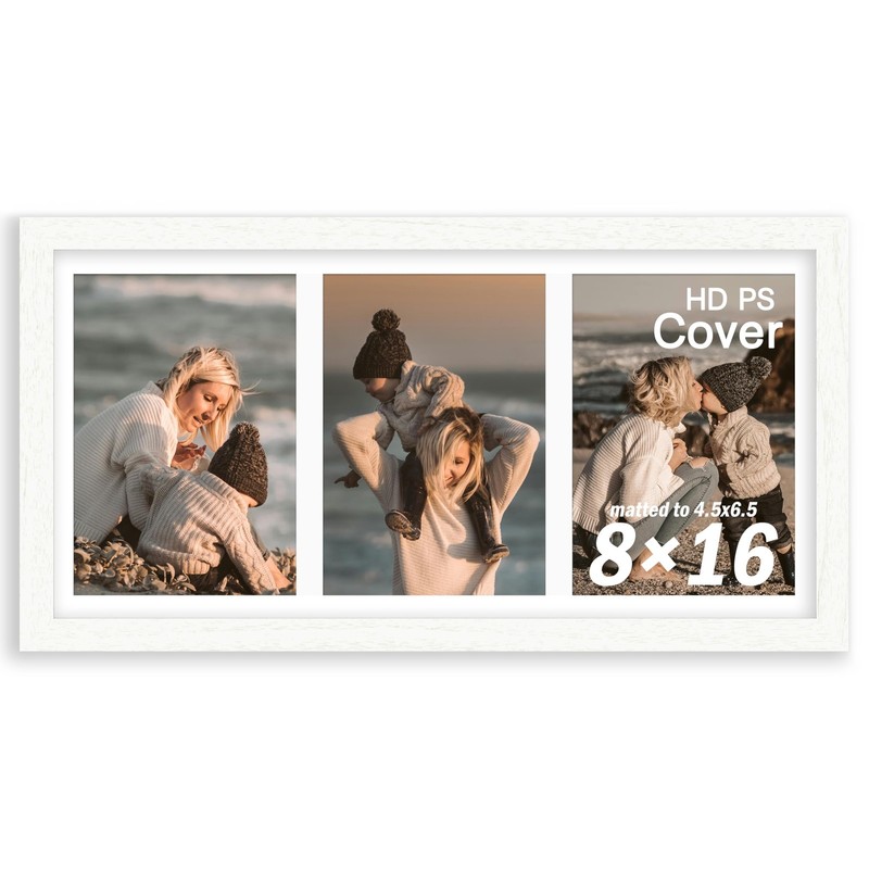 8×16 Collage Photo Frame, Displays 3 Photos in 5×7 Size, Wooden Multi-Photo F…